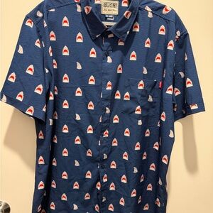 RSVLTS Navy Short-Sleeve Button-Up Shirt with Shark Print